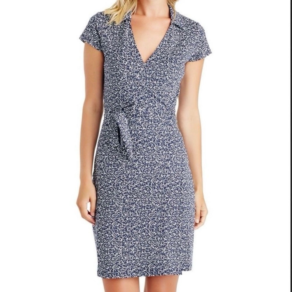 J. McLaughlin Navy Blue Lila Jersey Knit Full Wrap Dress Size SMALL